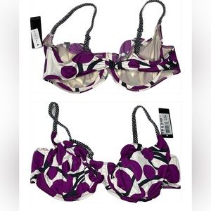 White & Purple Polka Dot Underwire Bikini Top - Unknown Brand